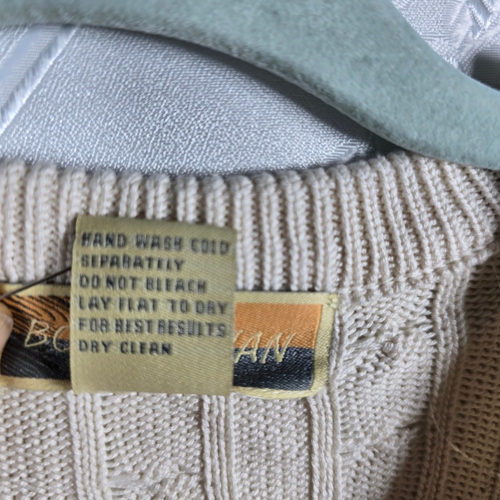 Bobby Chan‎ Men's V Neck Cable Knit Sweater Silk Cotton Blend Ivory Small Preppy - Picture 3 of 8